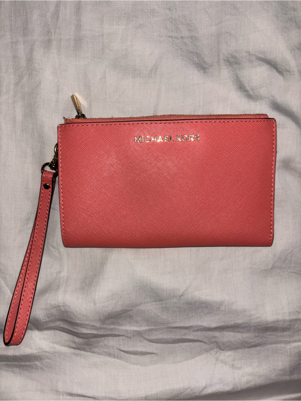Michael Kors Wristlet Clutch - Coral Pink with Gold Logo